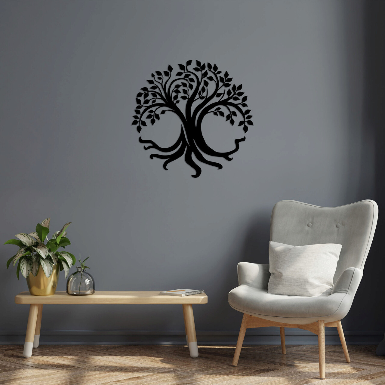 Decoratiune de perete, Tree Of Life, Dimensiune: 71 x 69 cm, Negru - imagine 6